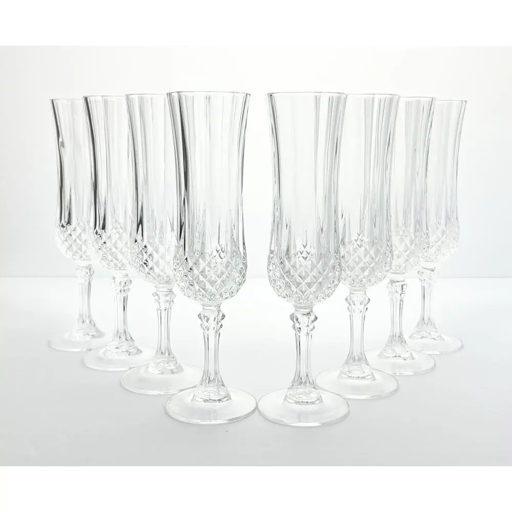 Cristal d’Arques “Longchamp” Set of 8 Crystal Fluted Champagne Glasses 8” 6oz